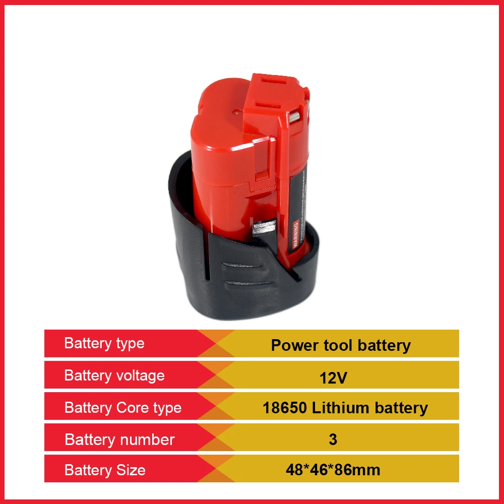 

For Milwaukee 12V 2.5Ah 2500mAh M12 Li-ion Battery，Compatible Milwaukee M12 XC 48-11-2410 48-11-2420 48-11-2411 Tools Battery