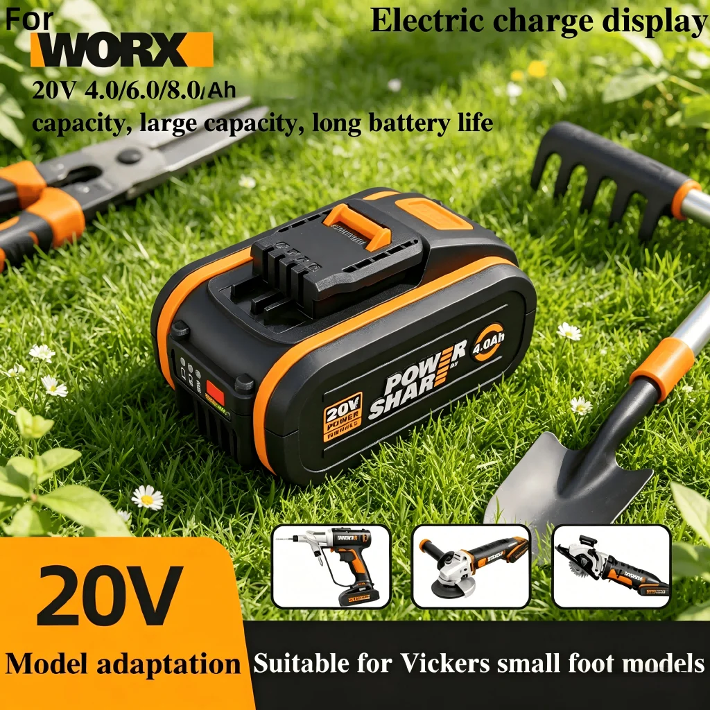 

Durable 20V 4.0/6.0/8.0Ah Rechargeable Lithium Battery Compatible with Worx WA3551 WA3553 WX373 Power Tool Battery With Charger