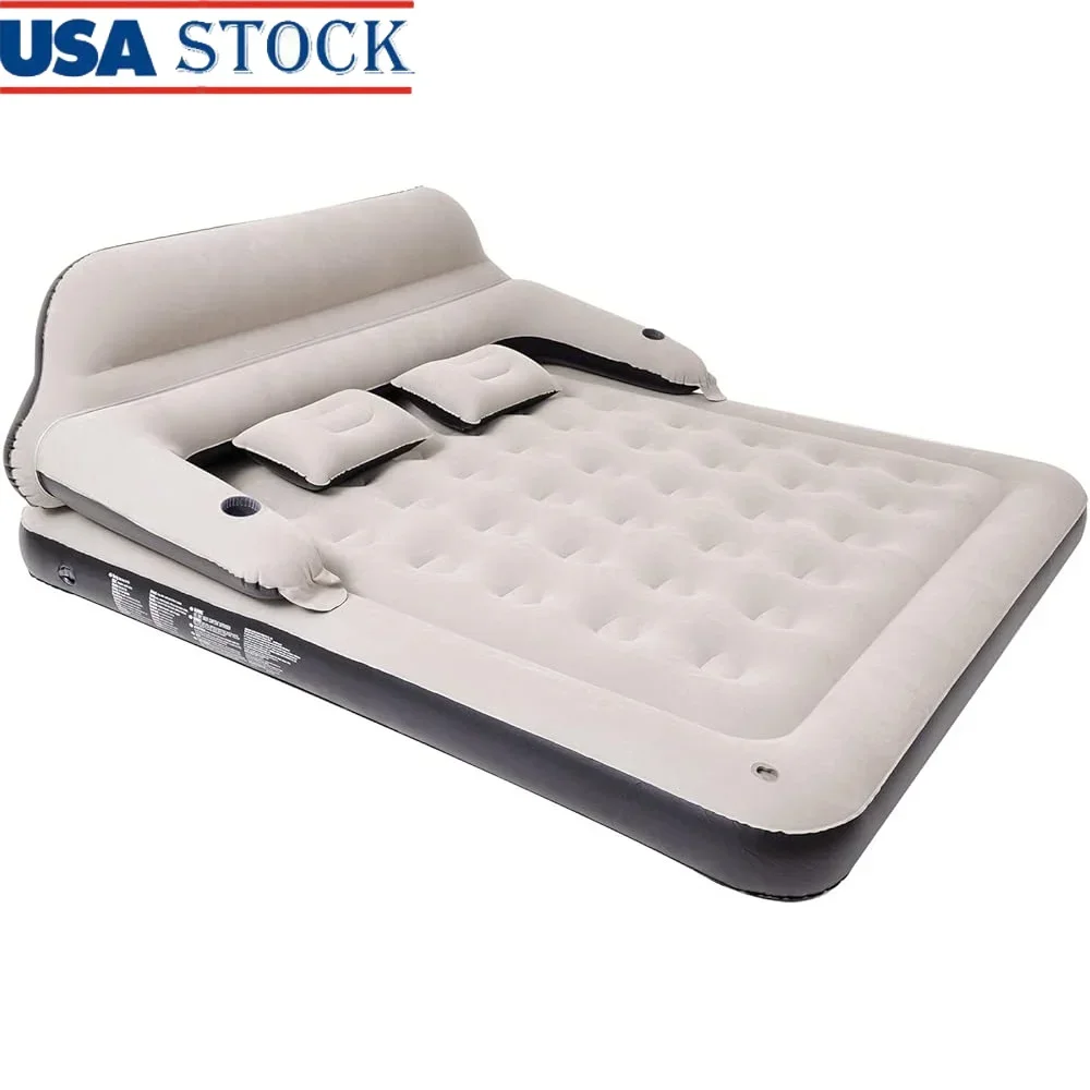 Queen Size Inflatable Air Mattress Sofa Bed with Headboard and Pillow Multi-functional Ergonomic Design Outdoor Overnight Guest