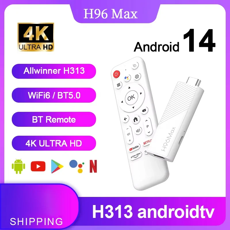 

2+8G H313 Smart TV Stick Android 14.0 3D 4K UHD HDR10+ Support WiFi6 & BT5.0 Media Player TV Receiver Set Top Box