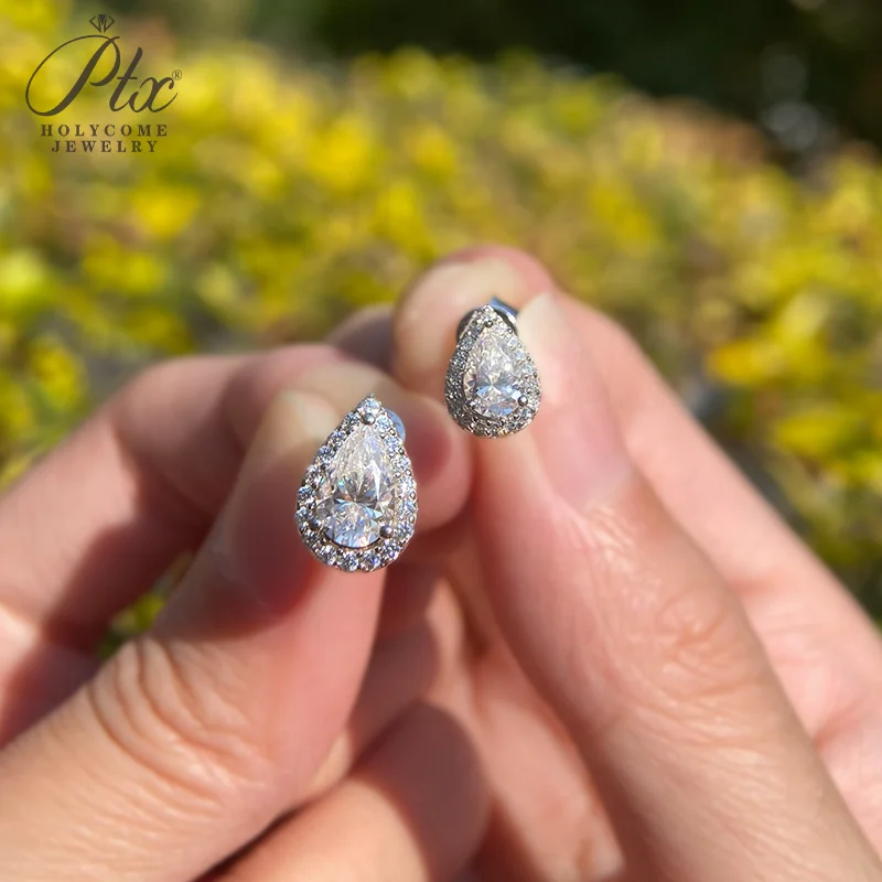 1-2ct Moissanite Earrings D Color VVS1 Oval Princess Pear Heart 925 Sterling Silver Ear Studs Charm Daily Wear Jewelry for Women