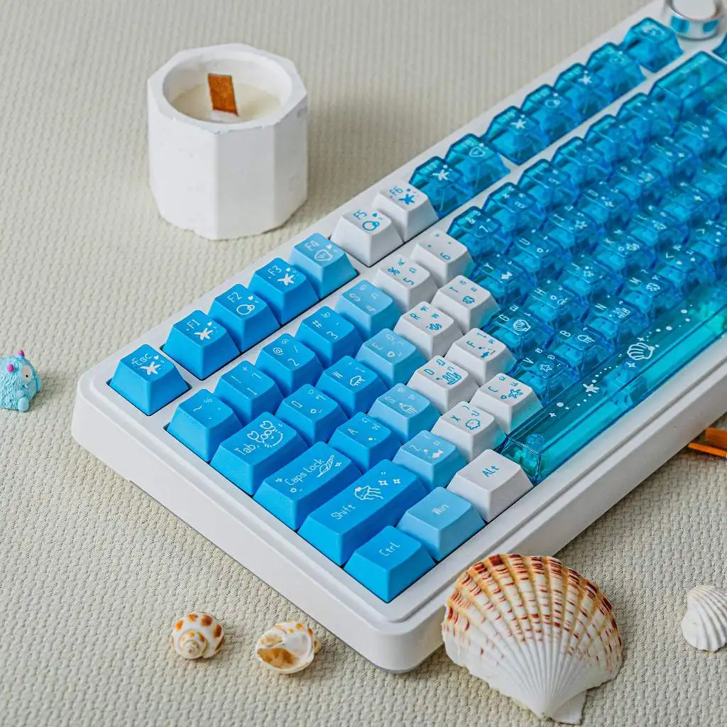 

Gradient Blue Keycap Cherry Profile PBT+PC Material Transparent Mechanical Keyboard Keycaps Customized Complete Set