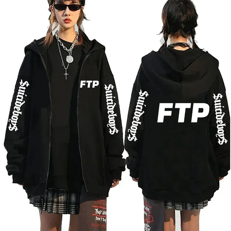 FTP Monogram Full Zip Hoodie, G59 American Western Rap Crew Neck Top Harajuku Hip Hop for Men and Women Suicideboys Gift for Fan