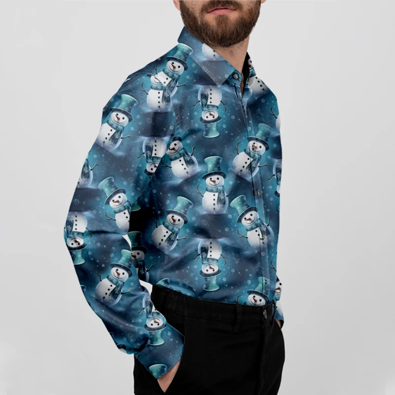 

Мужская рубашка с длинными рукавами в подарок снеговика из мультфильма, повседневная футболка, рубашка на пуговицах, подходящая для осени