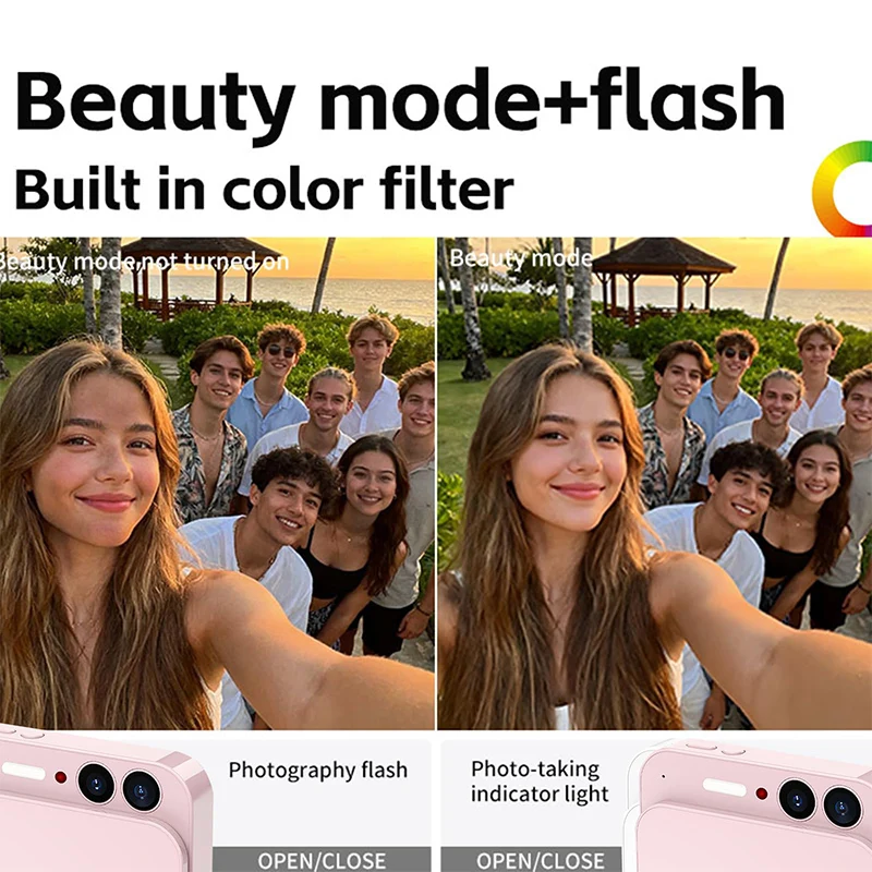 Student Touchscreen Music Digital Camera 4K 64MP HD Beauty Filter Selfie Camera 2.8 Inch Autofocus CCD Music Vlogging Camcorder