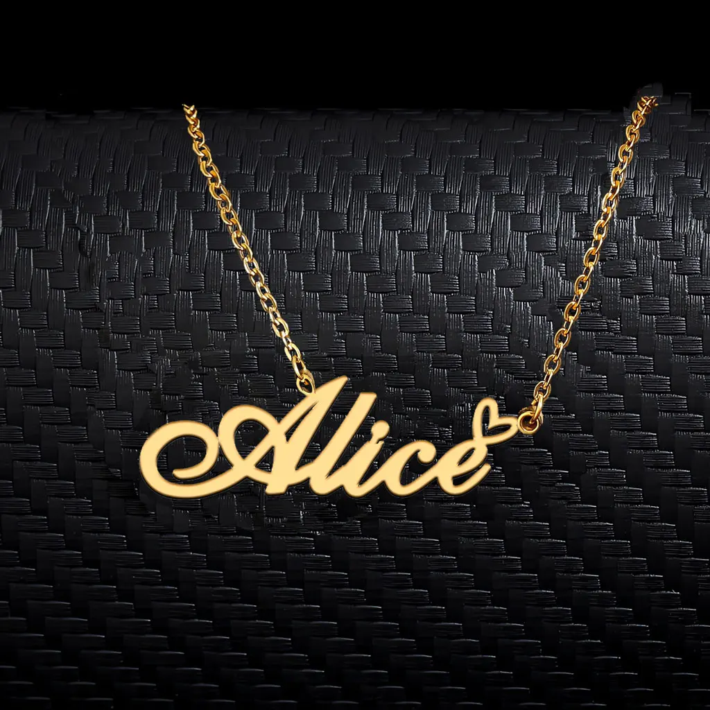 

AOLOSHOW Alice with Heart Pendant Name Necklace for Women Stainless Steel Gold Plated Mother's Day Gift