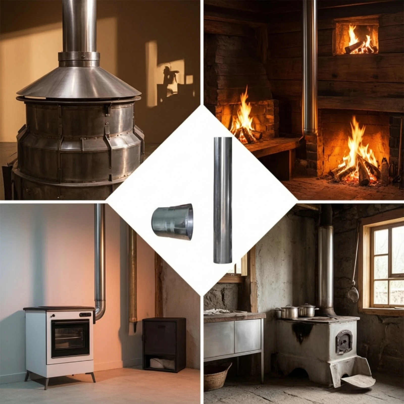 Stainless Steel Flue Pipe with Straight Connector Thickened Wood Combustion Heating Unit Exhaust Pipe Polished Low Maintenance
