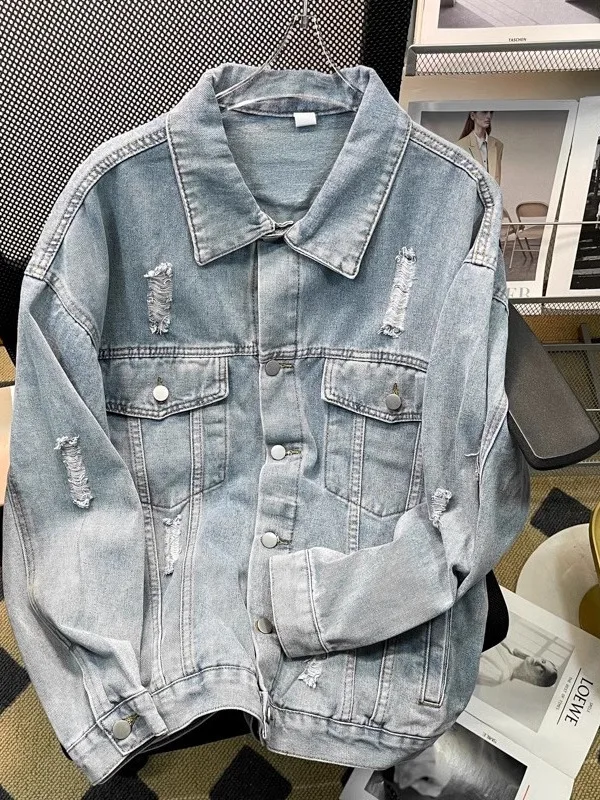 

Trendy Street Sle Men's Denim Jaet Casual Loose Fit Spring Autumn New American Sle Printed Casual Coat Youth Faion