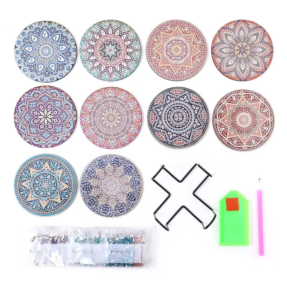 10pcs Diamond Art Coasters With Holder Scratch-resist Wear-resist Diy Mandala Diamond Painting Kits