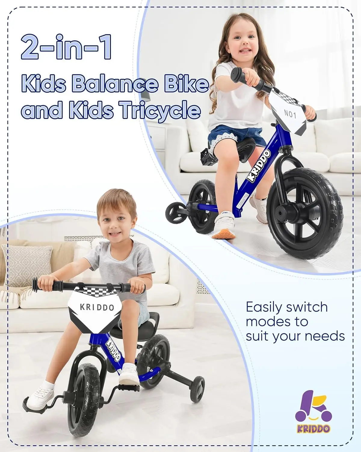 دراجة ثلاثية العجلات مع دواسات قابلة للفصل للأطفال ، دراجة توازن للأطفال الصغار ، عجلات تدريب قابلة للضبط ، لوحة ذاتية الصنع ، 2 في 1 ، 2 سنة