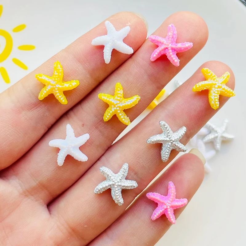 100 Pcs New Cute Mini 12*13mm Starfish Resin Figurine Crafts Flatback Cabochon Ornament Jewelry Making Hairwear Accessories A40