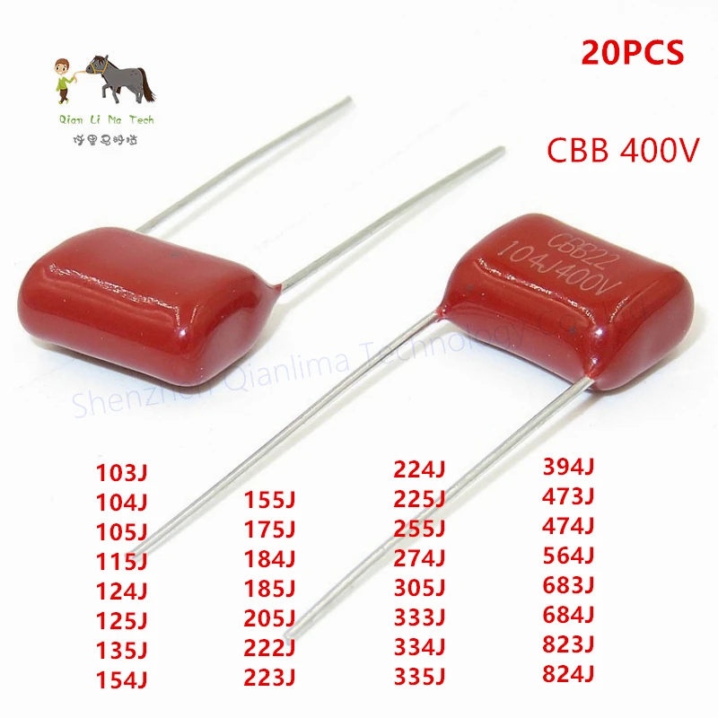 20 قطعة CBB22 400 فولت p = 10,15,20 مللي متر 5% مصرف البحرين المركزي 103 104 105 115 124 125 135 154 155 175 184 185 205 222 223 224 225 255 274 305 333 334 335 394 473 474 564 683 684 823 824