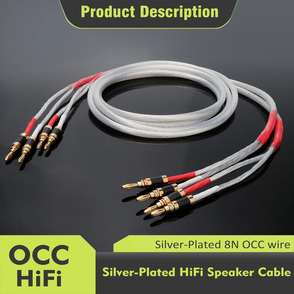 

Pair hifi occ silver plated speaker cable banana to banana plug/Y spade