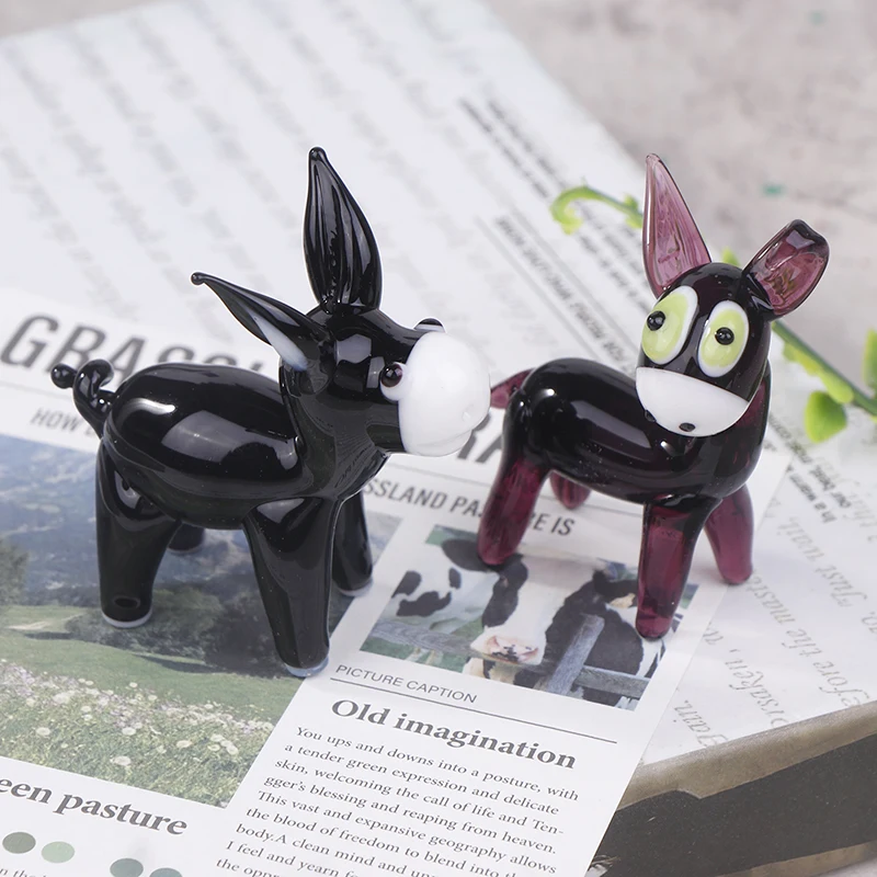 Creative Glass Ornaments Miniature Donkey Crafts Cute Small Crystal Donkey Figurines Car Ornament Glass Animal Ornaments Gift