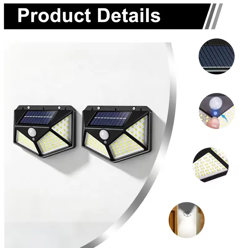 Solar Wall Light for Garden Patio Yard Fence Outdoor IP65 Waterproof Solar Motion Sensor Wall Light 100LED Solar Security Lamp