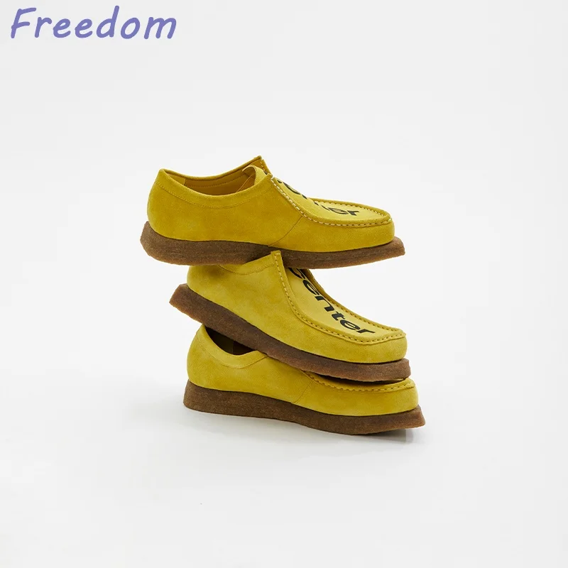 Block Shoes Handmade Smoking Rubber Shoes Flat Slant Toe Leather Shoes