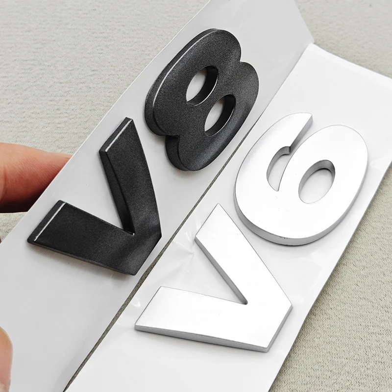 3D ABS Silver Gray Car Logo V6 V8 Emblem Rear Trunk Badge Sticker for Range Rover HSE SV Defender Discovery Auto Accessories