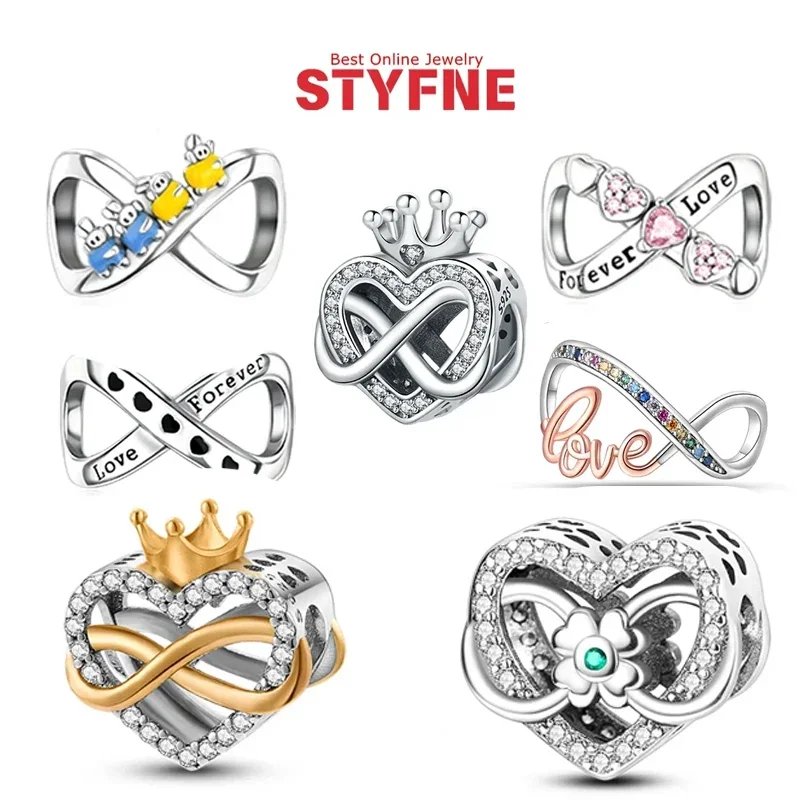 Silver-Plated Heart Infinity Charm Charms Beads Fit Original Bracelets Bag Keychain Charms Beads Pendant Diy Women Jewelry Gift