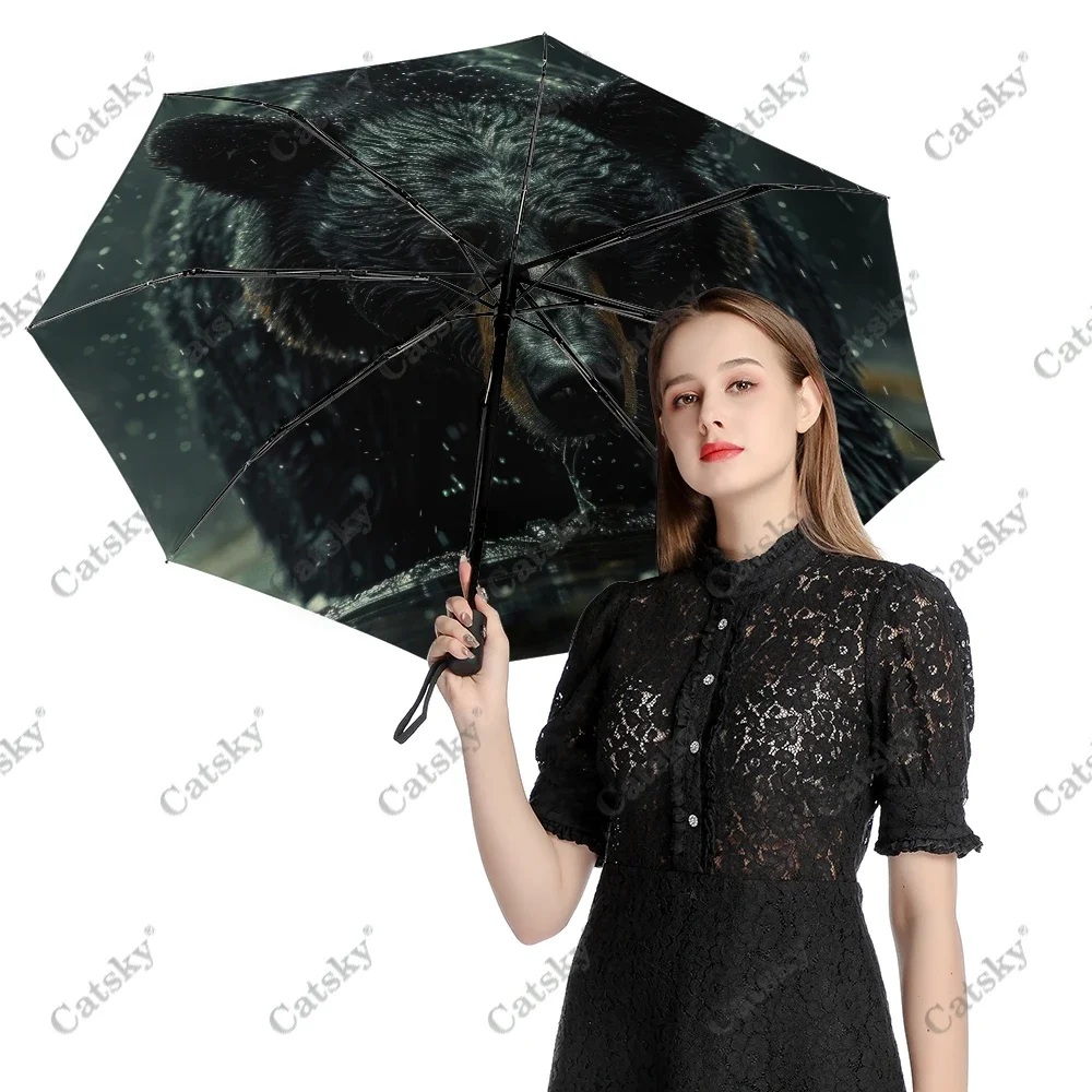 Black Bear Animal Umbrella Rain Women 3-Folding Fully Automatic Umbrellas Sun-Protection Outdoor Travel Tool Parapluie