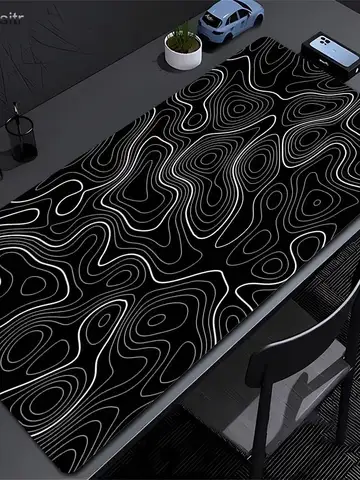 XXL Desk Mat Black And White Strata Liquid Mousepad Large Abstract Mouse Pad Gaming Deskmat With Lockedge Office Non-slip Carpet