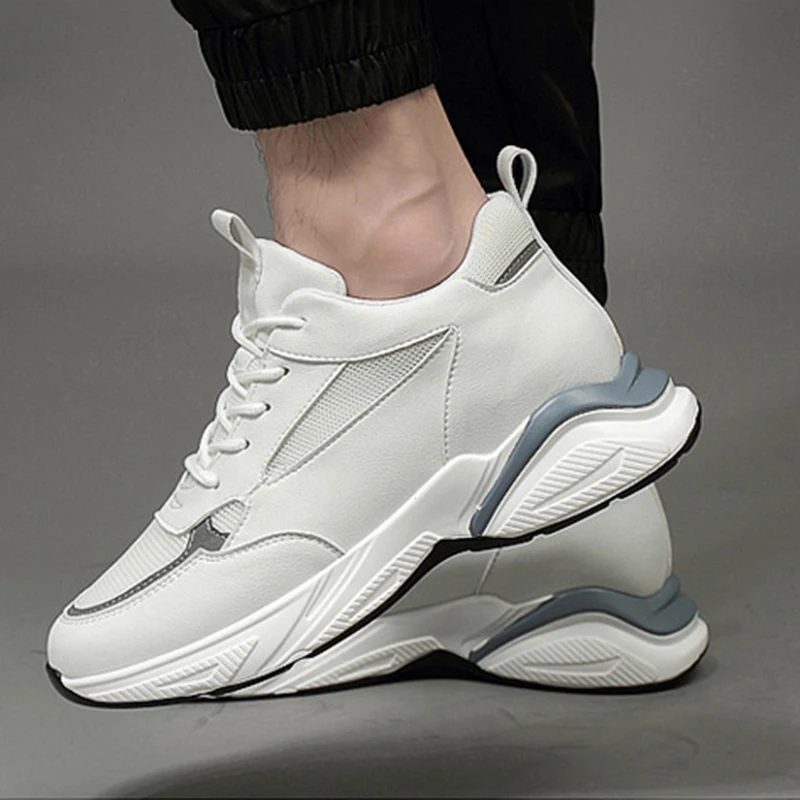 Men's Casual Shoes Chunky Sneakers 6/8CM High Quality Genuine Leather Cowhide Breathable Trendy Trainers Thick Shoes Size 36-44
