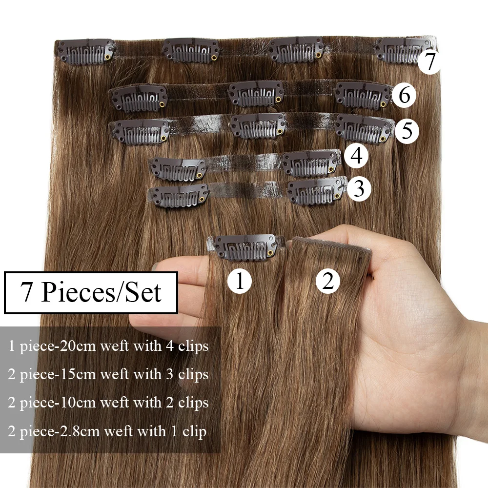 Invisible Clip Ins Hair Extensions Human Hair Black Blonde Brown Injected Seamless PU Weft Clip in Hair Extensions 7pcs/Set