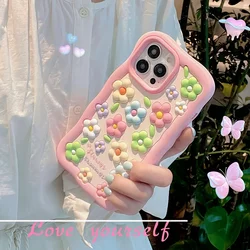 Cute Flower Soft Silicone stereoscopic 3D Case For iPhone15 13 11 12 14 Pro Max Luxury Shockproof Pink Floral Phone Cover