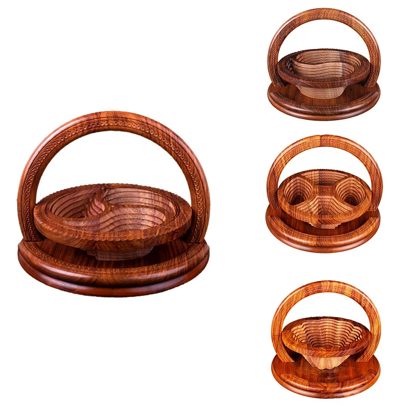 Handmade Wood Carving Fruit Plate Wooden Fruit Basket Foldable Dried Fruit Basket Collapsible Bread Nuts Baskets