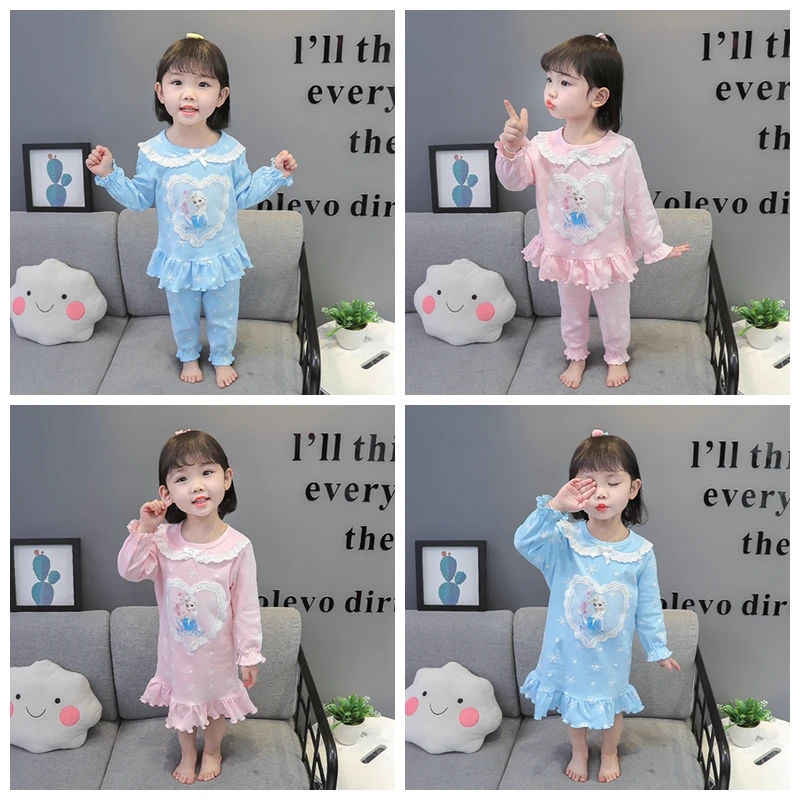 Kids Sleepwear Pyjama Set Frozen Elsa Pajamas Girls Princess Dresses Baby Clothes For Girls Long Sleeve Dress Outfit Pijama Pant