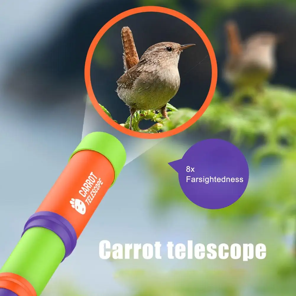 Nuevo telescopio de rábano 8X, Monocular retráctil de 3 secciones, longitud de ajuste libre, telescopio de zanahoria, regalos para niños y niñas