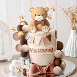 LaVenty Beige Brown Bear Cake Decoration Brown Balls Cake Topper Boho Bears Cake Decoration Baby Shower Birthday Cake Decoration