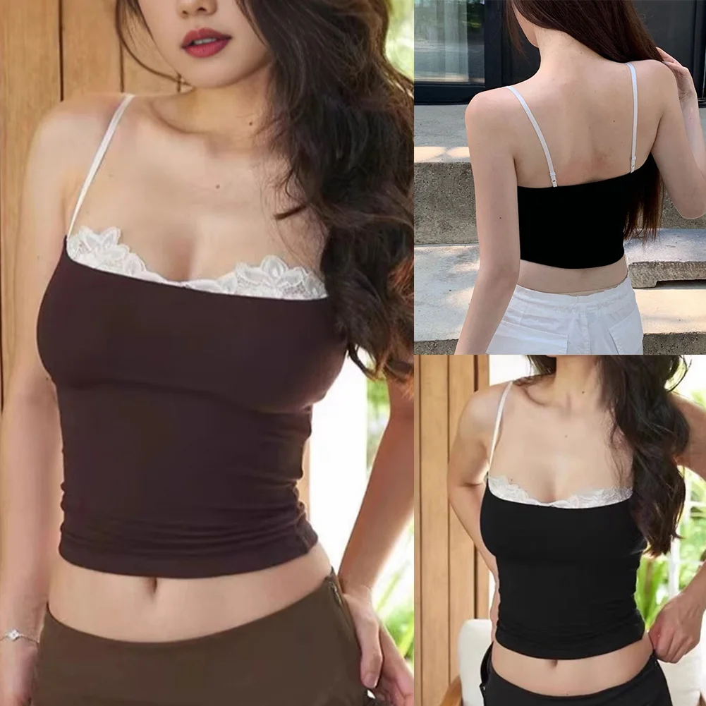 ショート美しいキャミソールブラックレースエッジキャミソールカジュアルスタイルレギュラー服の長さわずかなストレッチ弾性