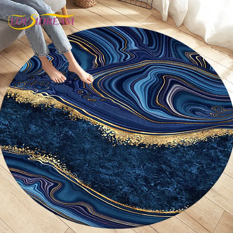 Colour Nordic Black Gold Marble Round Area Rug,Circle Carpet Rug for Living Room Bedroom Sofa Decor, Kids Floor Mat Kitchen Mat