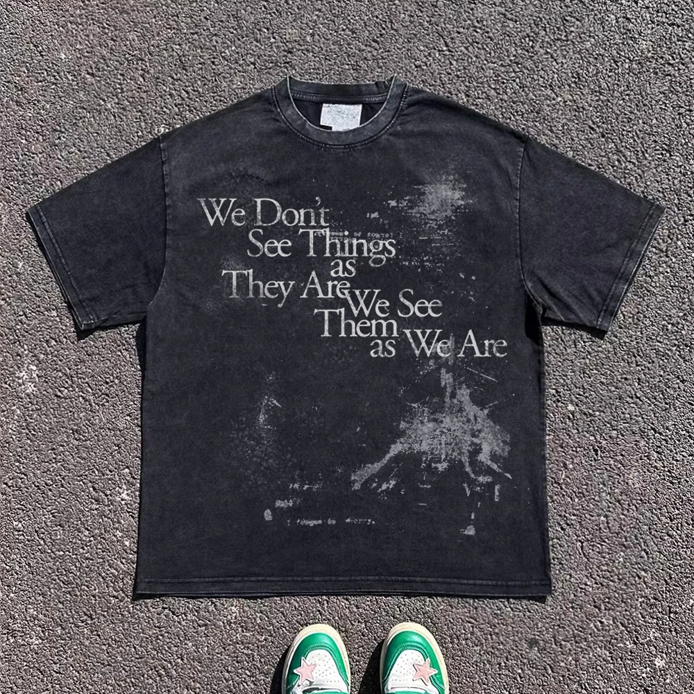 

Creative Large Size Loose Short Sleeve T-Shirt 260G Heavyweight Studio Wang Work Couples Campus Style Bottoming Tee
