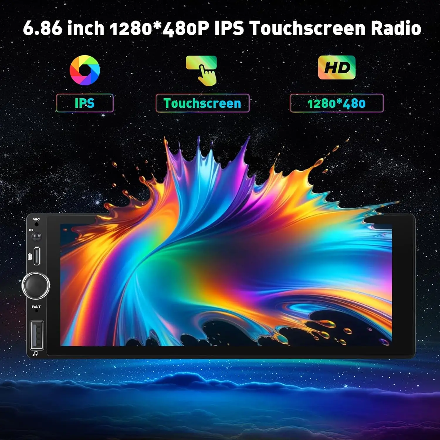 ستيريو سيارة بشاشة لمس 6.86 بوصة مع CarPlay Wireless Android Auto، Bluetooth، FM، USB-C، AUX، TF، EQ، كاميرا احتياطية