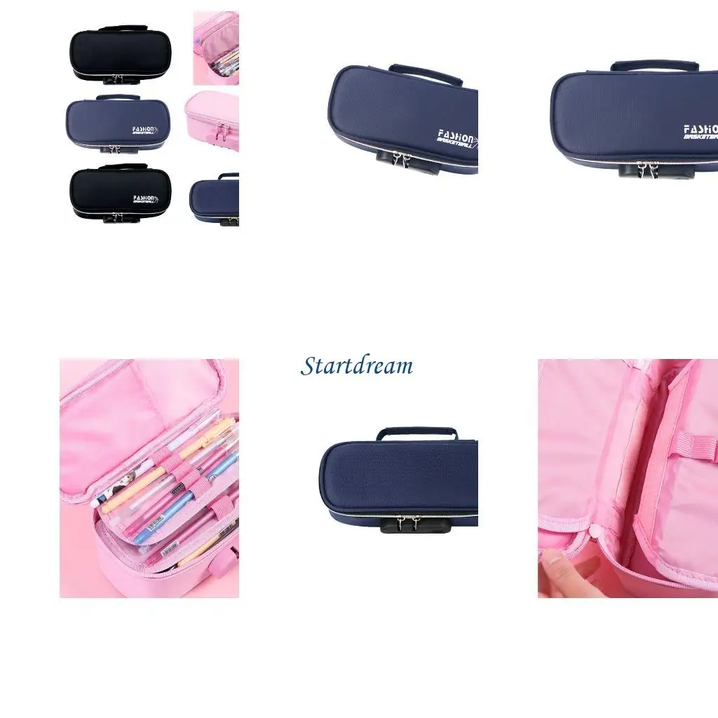 

Big Capacity Canvas Pencil Case with Lock 4 Compartments Pen Pouches 21.5x7x11cm K92C