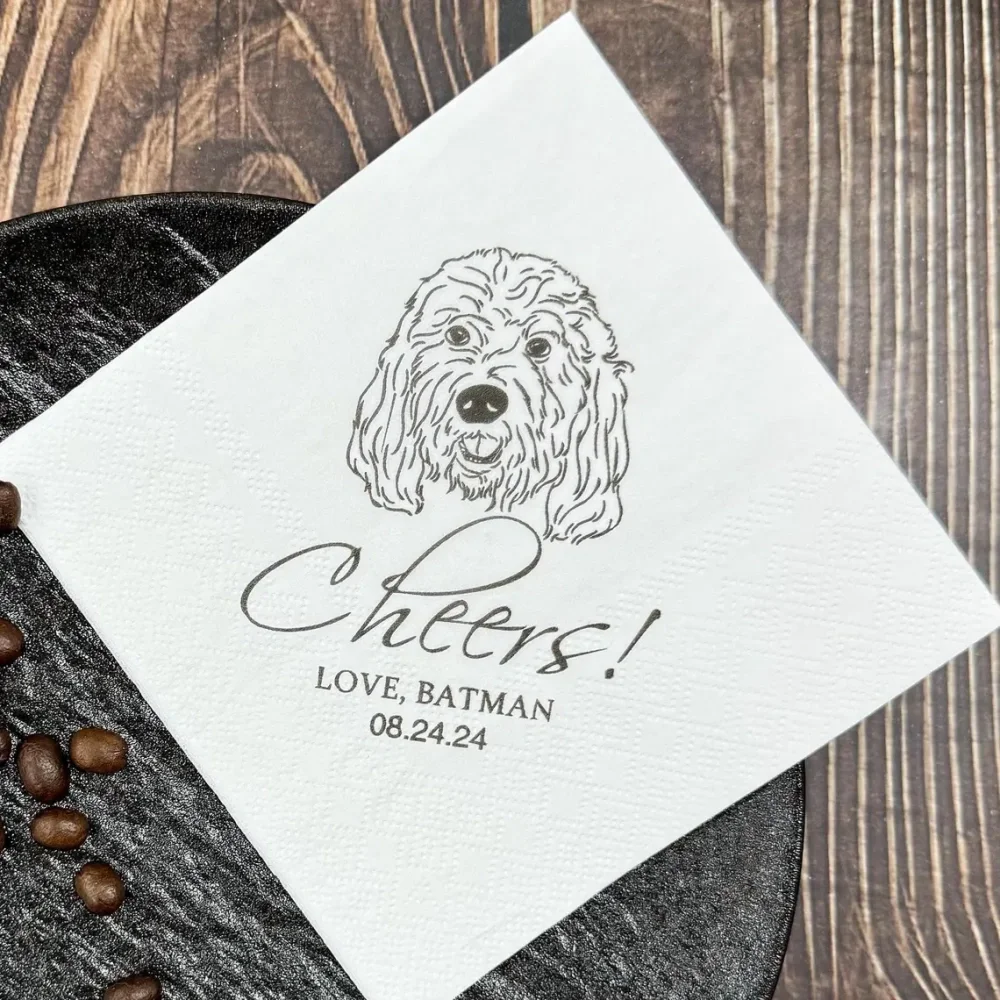 

50 pcs Custom dog wedding napkins,Cocktail napkin,Custom pet party napkins,cat wedding napkins,Pet Portrait Wedding Napkins