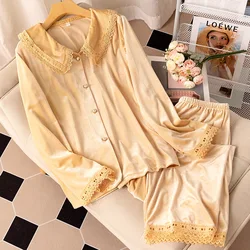 Autumn Winter Velour Sleepwear Green Velvet Pajamas Set for Women Loose Sweet Lace Trim Home Clothes Loungewear Trouser Suits