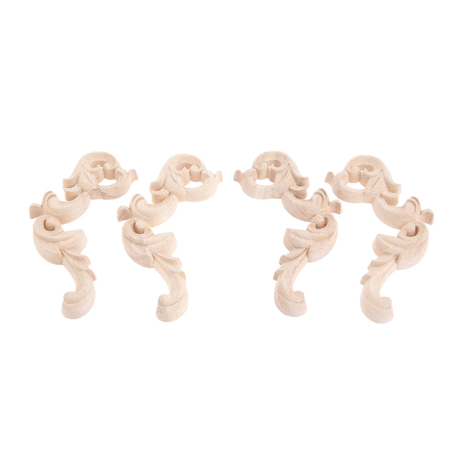 4pcs/2Pair Left & Right Wood Carving Unpainted Decal Corner Onlay Applique Frame Background Wall Wardrobe Door Home Decor 12x8cm