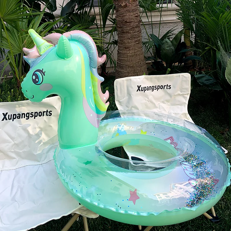 2023 New Baby Rainbow Sequined Horse Swimming Ring Baby Adult Water Play Tube Float Seat Swim Circle Inflatable Pool Party Toy