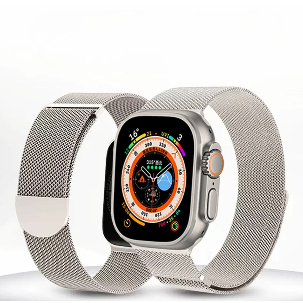Der Milanese-Armbandanzug aus Edelstahl für die gesamte Apple Watch mit stilvoller Metall-Magnet-Rundschwanzbändern