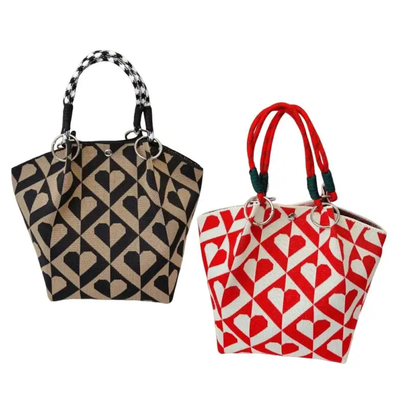 Women's Vintage Floral Knit Tote Bag Vintage Style Soft Storage Bag for Women Daily Shopping Work Commute Trip