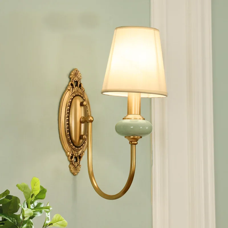 

All Copper American Simple Ceramic Wall Lamp Single Head American Bedroom Bedside Wall Lamp Background Wall Antique Ceramic Lamp