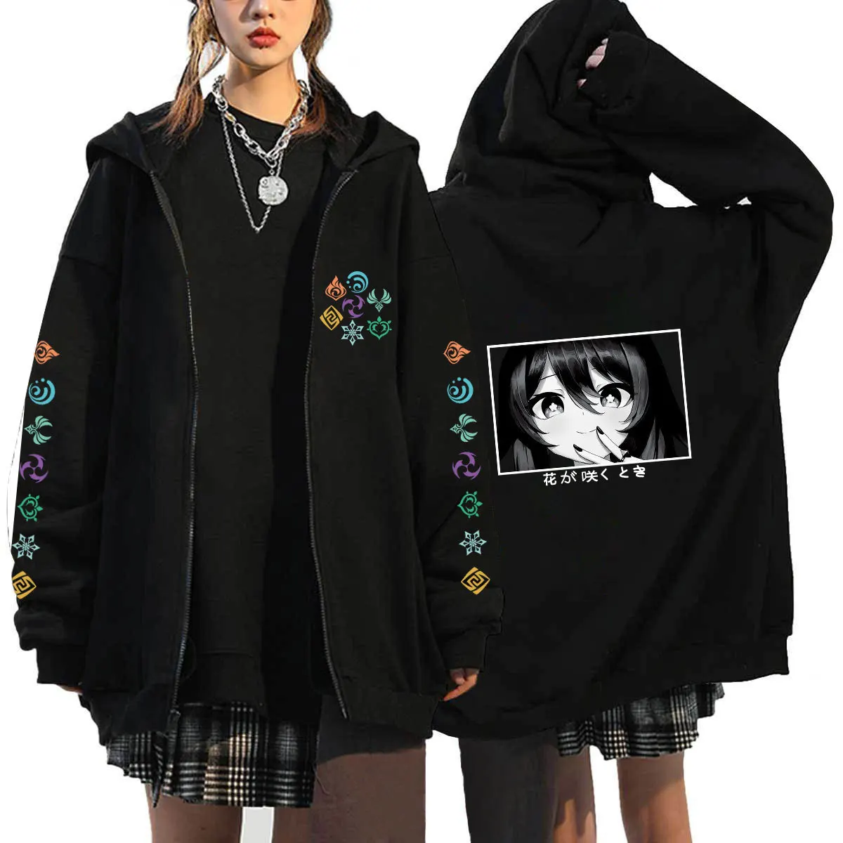 Genshin Impact Hoodies Kaedehara Kazuha Hu Tao Cartoon Graphic Zipper Hoodies Jacket Women Men Autumn Oversized Sweatshirt Coat