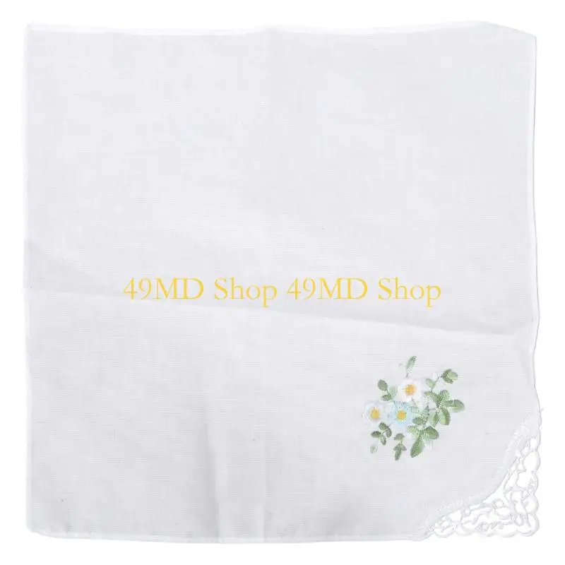

49MD 12pcs Cotton Handkerchief Embroidery Flower Hankie Washable Chest Towel Pocket Handkerchief for Adult Wedding Party