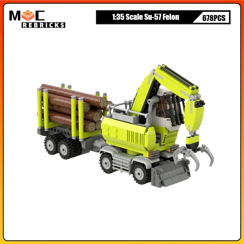 MOC Heavy Log Handler Truck and Trailer Building Blocks Set Forestry Timber Crane Grab Transport Vehicle Model Adult Gift