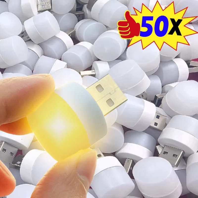 2-50Pcs Mini USB Night Light LED Book Reading Lamps Computer Mobile Power USB Plug-in Night Lamp Bedroom Eye Protection Lights