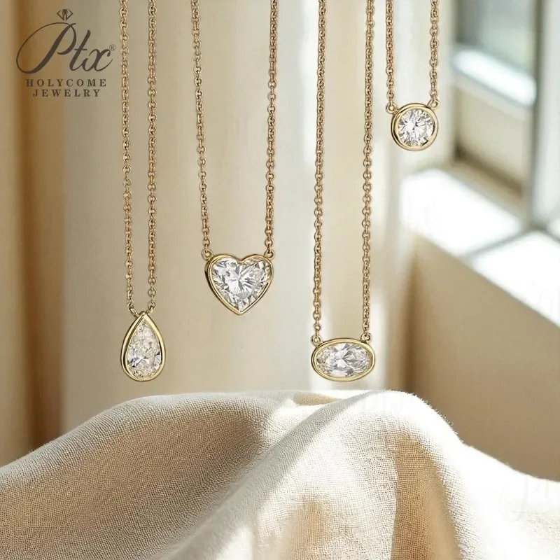 

Штабелируемые бриллиантовые ожерелья, золото 18 карат, 14 карат, 10 карат, серебро 925 пробы, муассанит, безель, груша, форма сердца, подарок на годовщину, классический