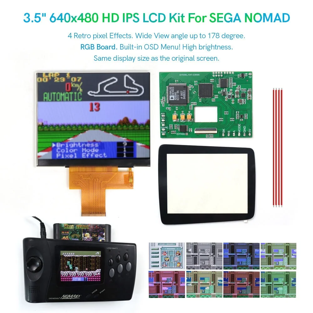 Newest For Sega NOMAD LCD IPS Screen Replacements KIts OSD Menu Hight Light 3.5