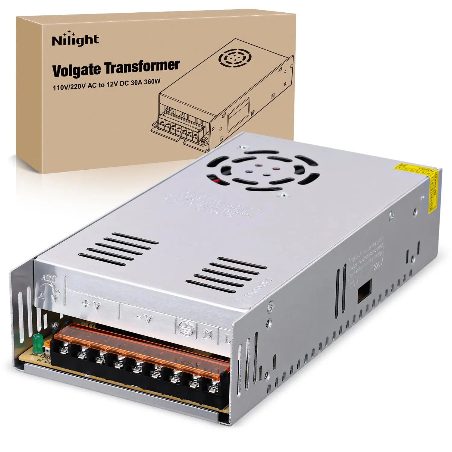 Nilight AC 110V/220V to DC 12V Voltage Converter 30A 360W Switching Power Supply Adapter Transformer Low Voltage Output LED Driver for LED Strip Light Radio CCTV Camera Security Video System